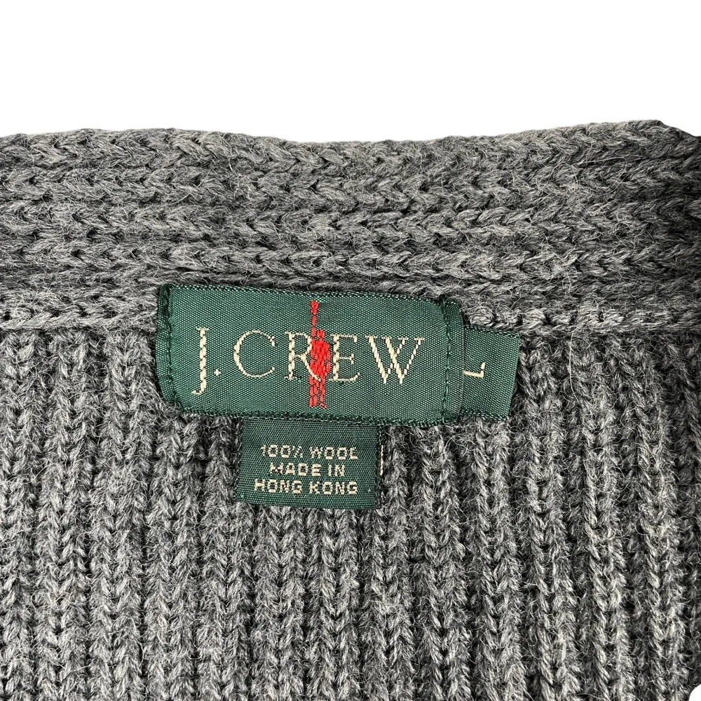 J‎ Crew Sweater Mens L Gray Oarsman 100% Wool Knit Long Sleeve Pullover V Neck